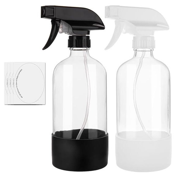 Glass Spray Bottles 16oz with Silicone Sleeve (2 Pack)