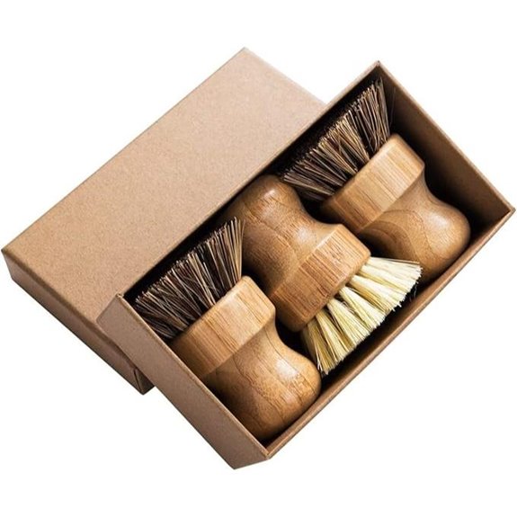Palm Pot Brush Bamboo Round 3-Pack Scrubbers