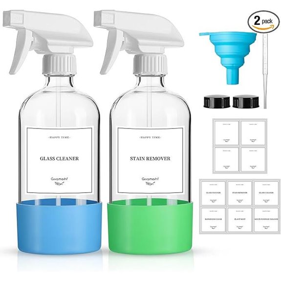 2 Pack 16oz Glass Spray Bottles with Silicone Sleeve